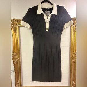 Julia Jordan Elegant Black and White Ribbed Dress S